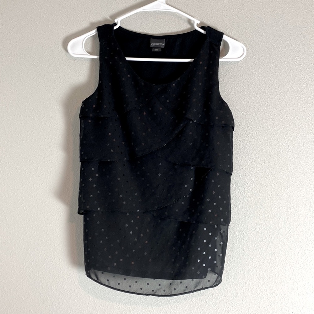 Covington Petite layered flowy sleeveless polka dot top